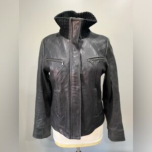 TOMMY HILFIGER NEW YORK AMERICAN CLASSICS BLACK SOFT LEATHER JACKET WOMEN SIZE L